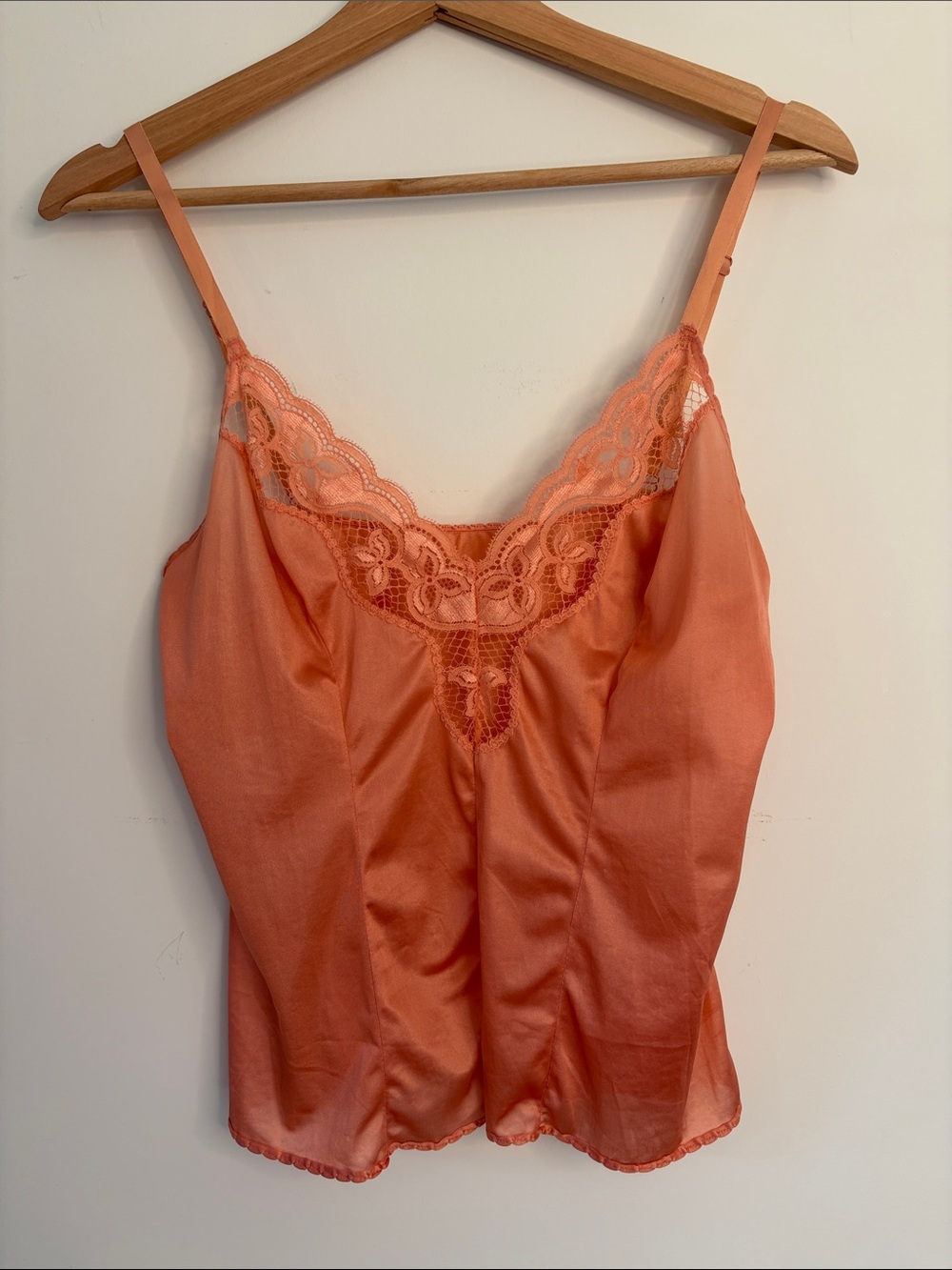 Vintage wonderbra Coral Peach Lace-Trim Satin Cami
